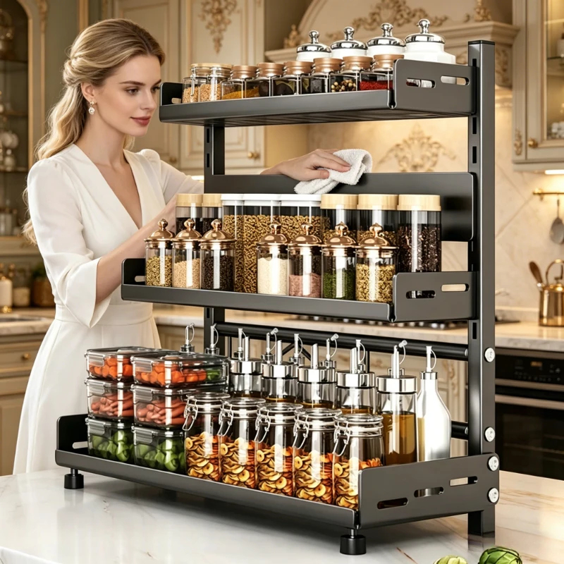 Commercial Kitchen Shelving - 3 Tier Spice Storage Rack for