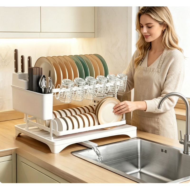 Commercial Kitchen Shelving - Household Kitchen 2 Layer Tableware Drainer